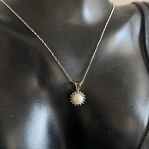 Sterling silver freshwater pearl cz necklace